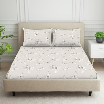 Welspun 120 TC Polycotton Double Floral Flat Bedsheet(Pack of 1, Grey)