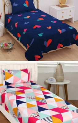 Tdot Creations 244 TC Cotton Single Printed Flat Bedsheet(Pack of 2, Multicolor)