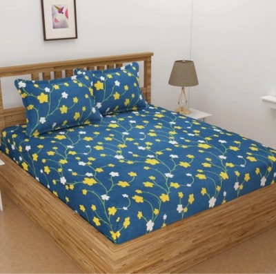 FALLOUTLET 180 TC Polycotton King Floral Flat Bedsheet(Pack of 1, Royal blue)