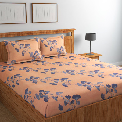 NCS 300 TC Cotton Double Floral Flat Bedsheet(Pack of 1, Orange)