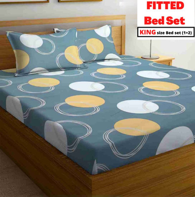 Bunkin 280 TC Polycotton Double Printed Fitted (Elastic) Bedsheet(Pack of 1, multioclor)