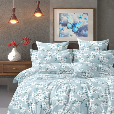 VHH Cotton Double Fitted (Elastic) 210 TC Floral Bedsheet(Pack of 1, Multicolor)