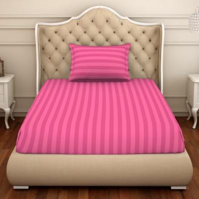 SPACES 210 TC Cotton Single Striped Flat Bedsheet(Pack of 1, D PINK)