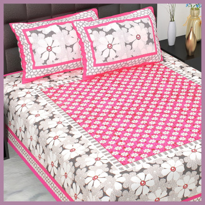 JAIPUR PRINTS Cotton Double Flat 144 TC Jaipuri Prints Bedsheet(Pack of 1, Pink)