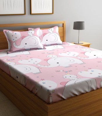 Home Sizzler 144 TC Microfiber Double Cartoon Flat Bedsheet(Pack of 1, Baby Pink)