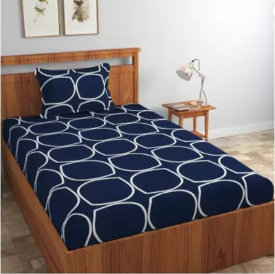Geiva 180 TC Cotton Single Geometric Fitted (Elastic) Bedsheet(Pack of 1, blu)