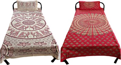 Malani Print 3 TC Cotton Single Printed Flat Bedsheet(Pack of 2, Multicolor)