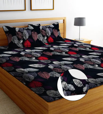 Italian Fab 210 TC Cotton Double Printed Fitted (Elastic) Bedsheet(Pack of 1, Black)