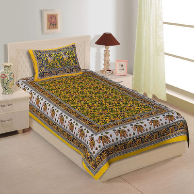 E ELMA 140 TC Cotton Single Jaipuri Prints Flat Bedsheet(Pack of 1, Multicolor)
