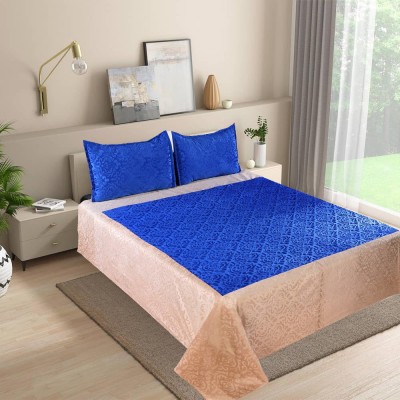 ARDM 400 TC Woolen Double Floral Flat Bedsheet(Pack of 1, flannel blue)