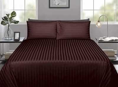 ARDM Cotton Double Flat 400 TC Striped Bedsheet(Pack of 1, Brown)