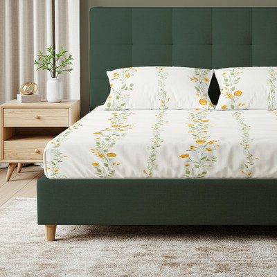Urban Space Cotton Super King Flat 200 TC Floral Bedsheet(Pack of 1, Veil Bloom - Yellow)