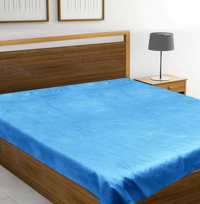 SUNJES Polyester Double Flat 210 TC Solid Bedsheet(Pack of 1, Blue)