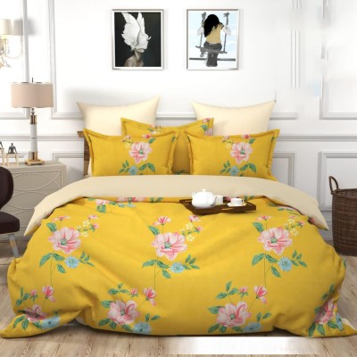 VORDVIGO 300 TC Cotton Double Printed Flat Bedsheet(Pack of 1, YellowFlower)