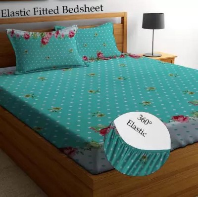 Everlush 210 TC Cotton King Printed Fitted (Elastic) Bedsheet(Pack of 1, Green Dots)