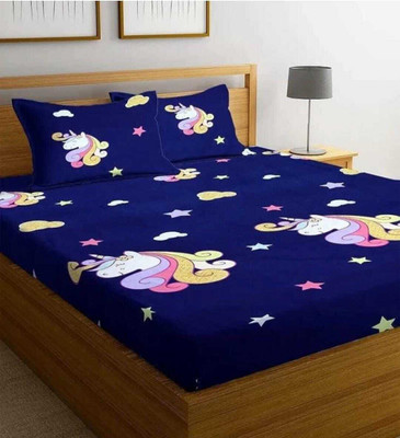 CLOVIS KRAFTS Microfiber King Fitted (Elastic) 240 TC Printed Bedsheet(Pack of 1, UNICORN BLUE)