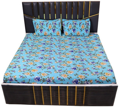 Anck Cotton Double Flat 108 TC Printed Bedsheet(Pack of 1, Blue)