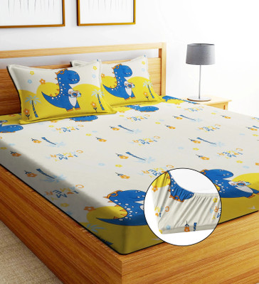 EXFAB 244 TC Cotton King Cartoon Fitted (Elastic) Bedsheet(Pack of 1, Fonyt)
