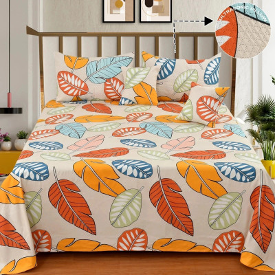 NCS Cotton Double Flat 300 TC Floral Bedsheet(Pack of 1, 1 Bedsheet + 2 Quilted PillowCover + 2 Quilted CushionCovers with Filler)