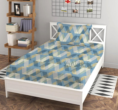 YaAkholic 400 TC Cotton Single Printed Fitted (Elastic) Bedsheet(Pack of 1, Grey Bedcover)