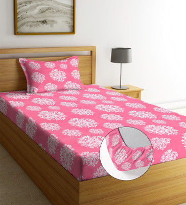 BLUEDOT 240 TC Cotton Single Printed Fitted (Elastic) Bedsheet(Pack of 1, Multicolor)