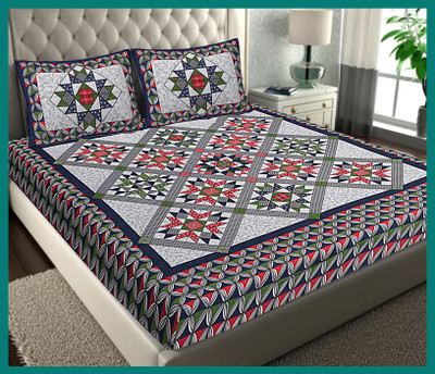 BedZone Cotton Double Flat 240 TC Jaipuri Prints Bedsheet(Pack of 1, Blue)