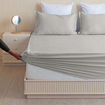 HOMEMONDE Cotton Super King Fitted (Elastic) 210 TC Solid Bedsheet(Pack of 1, Grey)