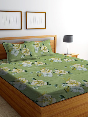 Home Pictures 120 TC Microfiber Double 3D Printed Flat Bedsheet(Pack of 1, GREEN NEW)