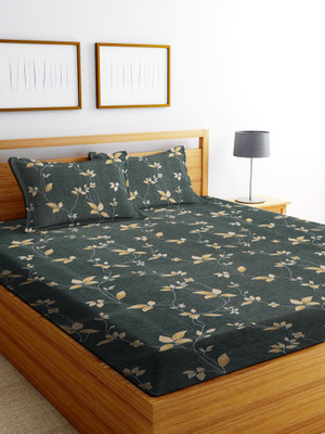 EXFAB 244 TC Cotton King Printed Fitted (Elastic) Bedsheet(Pack of 1, Grey Bail)