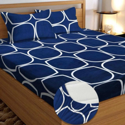 FINBIN 220 TC Microfiber King Solid Fitted (Elastic) Bedsheet(Pack of 1, Blue)