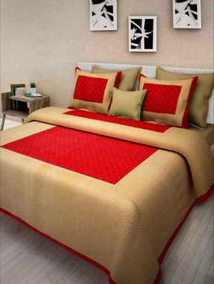 sr enterprises Cotton King Flat 144 TC Printed Bedsheet(Pack of 1, Red, Cream)