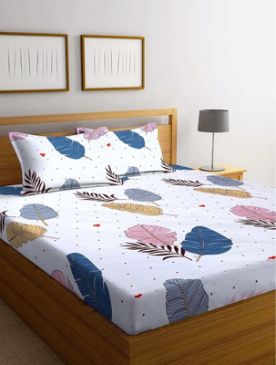 LOXICA 220 TC Microfiber King Printed Fitted (Elastic) Bedsheet(Pack of 1, White pank)