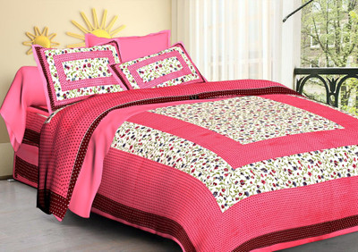 DURABLE TEXTILE Cotton King Flat 210 TC Printed Bedsheet(Pack of 1, Pink)