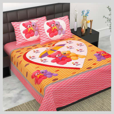 JAIPUR PRINTS 160 TC Cotton Double Jaipuri Prints Flat Bedsheet(Pack of 1, Pink)