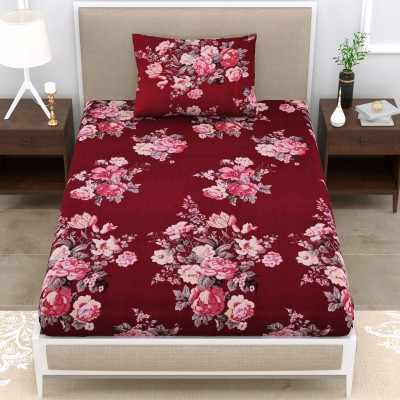 DIGITRENDZZ 280 TC Cotton Single Floral Flat Bedsheet(Pack of 1, Red)