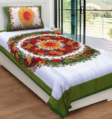 E ELMA 140 TC Cotton Single Jaipuri Prints Flat Bedsheet(Pack of 1, Multicolor)