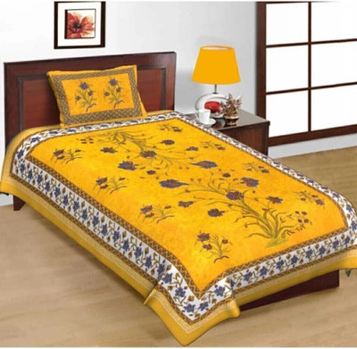 FABSOFT Cotton Single Flat 144 TC Jaipuri Prints Bedsheet(Pack of 1, Yellow)