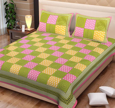 KANDY SHOP Cotton King Flat 151 TC Jaipuri Prints Bedsheet(Pack of 1, Multicolor)