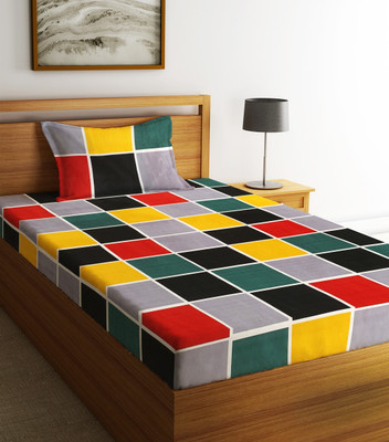 Fashion String 120 TC Microfiber Single Printed Flat Bedsheet(Pack of 1, Multicolor)