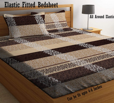 Amrange 210 TC Cotton King 3D Printed Fitted (Elastic) Bedsheet(Pack of 1, Multicolor)