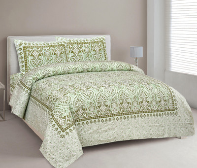 TRUE WORLD Cotton King Flat 144 TC Printed Bedsheet(Pack of 1, Green)