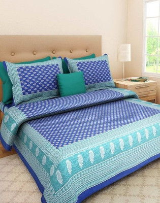 Monik Handicrafts Cotton Double Flat 230 TC Jaipuri Prints Bedsheet(Pack of 1, Blue)