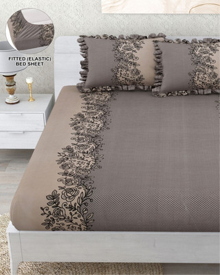 Dream Weaverz 260 TC Polycotton Double Abstract Fitted (Elastic) Bedsheet(Pack of 1, Grey)