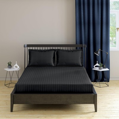 EVAN 300 TC Cotton Double Striped Flat Bedsheet(Pack of 1, Black)