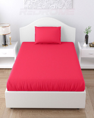REDROME Cotton Single Flat 300 TC Striped Bedsheet(Pack of 1, Red)