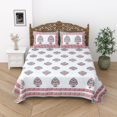DORISTYLE 244 TC Cotton Single Floral Flat Bedsheet(Pack of 1, WhiteRed Patta)