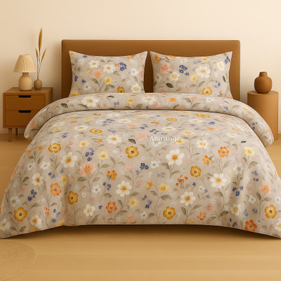 Amrange Cotton King Flat 220 TC Floral Bedsheet(Pack of 1, Brown)