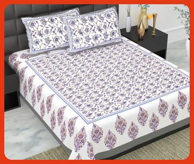 BedZone Cotton Double Flat 240 TC Jaipuri Prints Bedsheet(Pack of 1, Grey)
