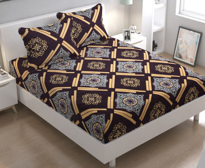 Loof Klapper 140 TC Microfiber Double 3D Printed Flat Bedsheet(Pack of 1, Brown)