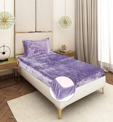 SHOPHOX Woolen Single Fitted (Elastic) 300 TC Abstract Bedsheet(Pack of 1, Purple)